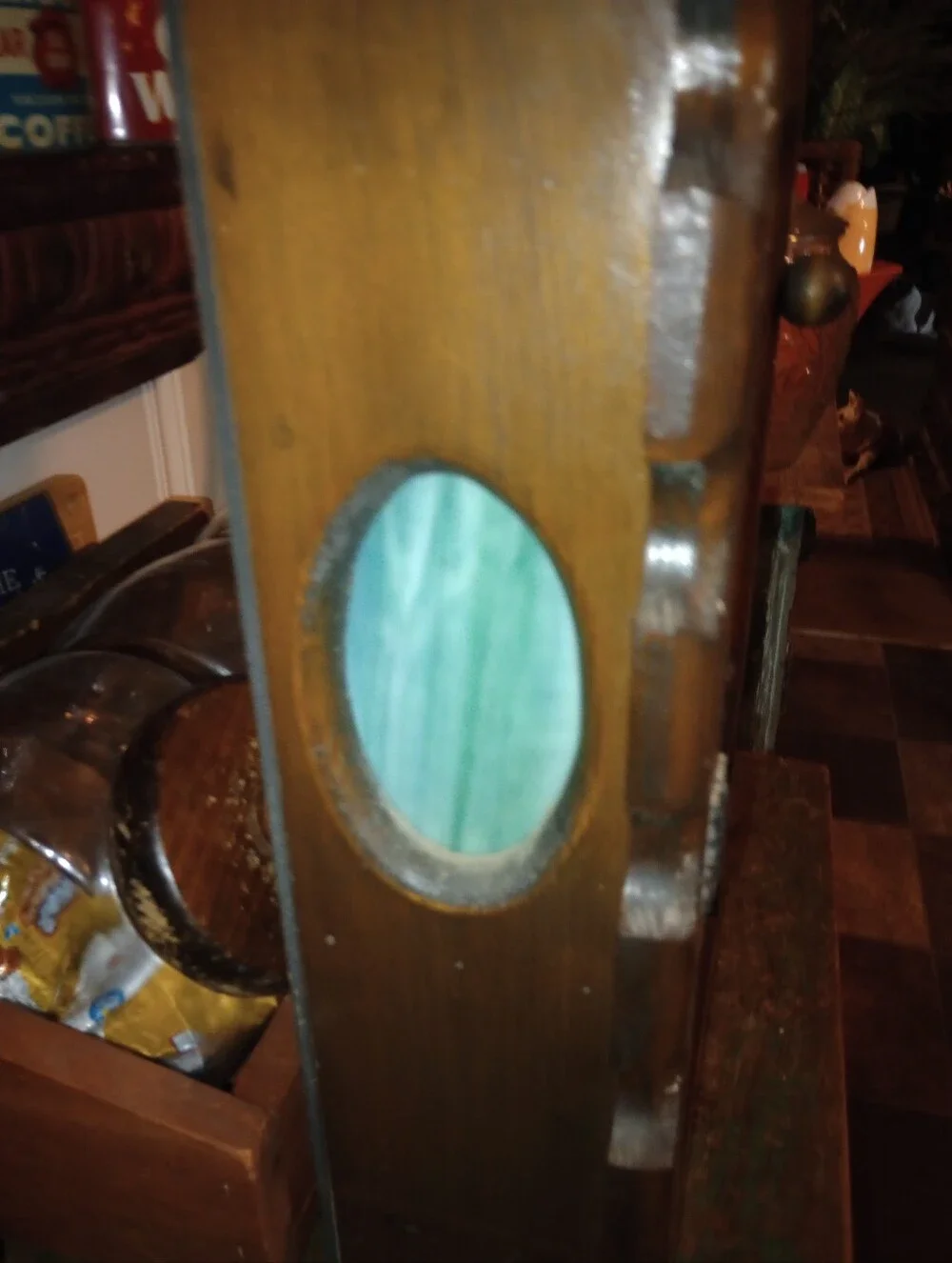 Vintage Wood Wall Spice/ Medicine Cabinet W/Glass Front & Stained Glass